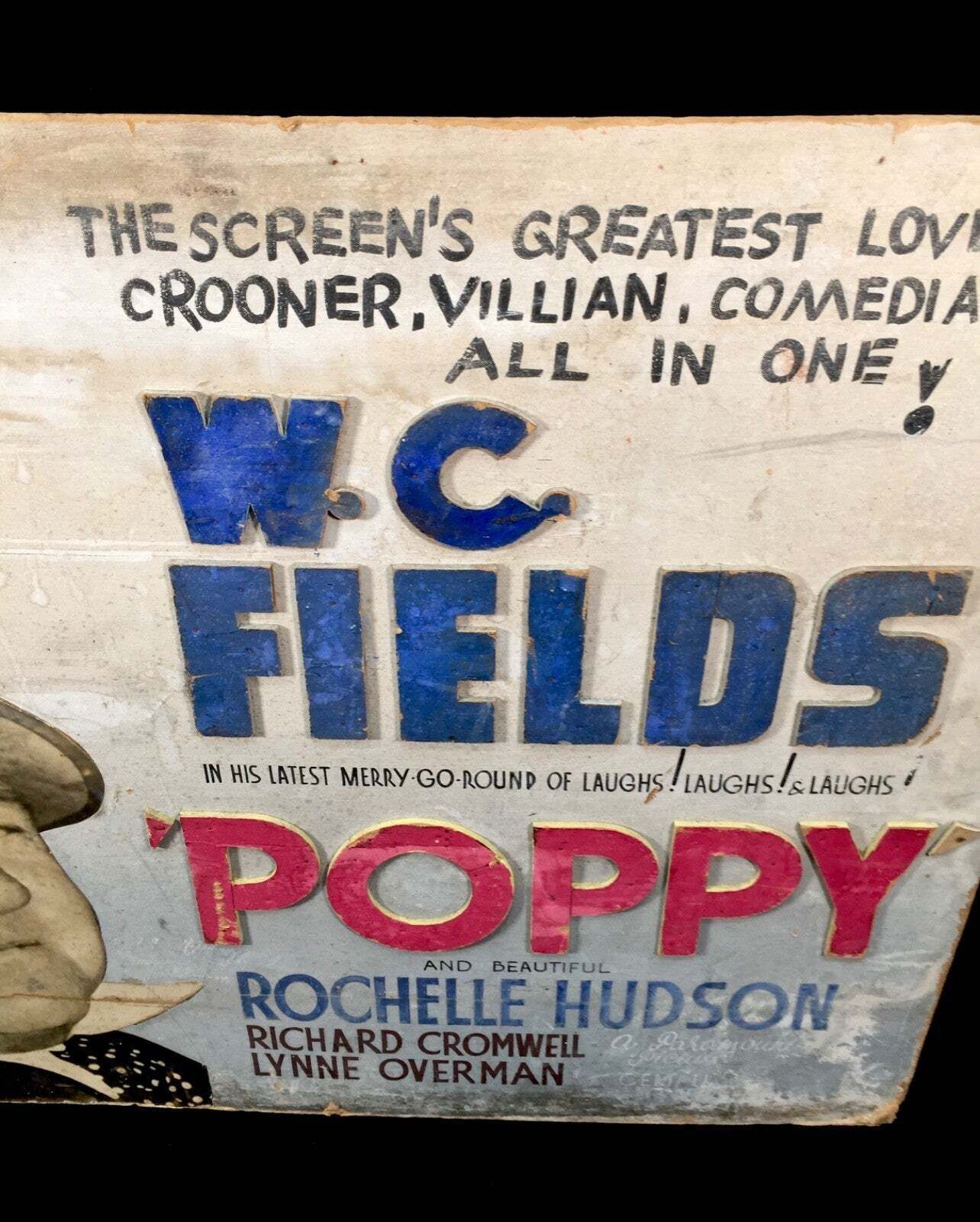 Antique Advertising Film Poster Sign / Movie Showcard W.C. Fields Poppy C.1936 photo vinterior