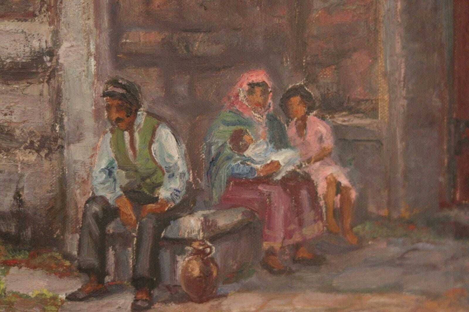 Original Swedish Oil On Canvas – “People In Village” By Pontus Viljanen – Signed & Framed – 55 × 64 Cm (21.7" × 25.2") photo vinterior