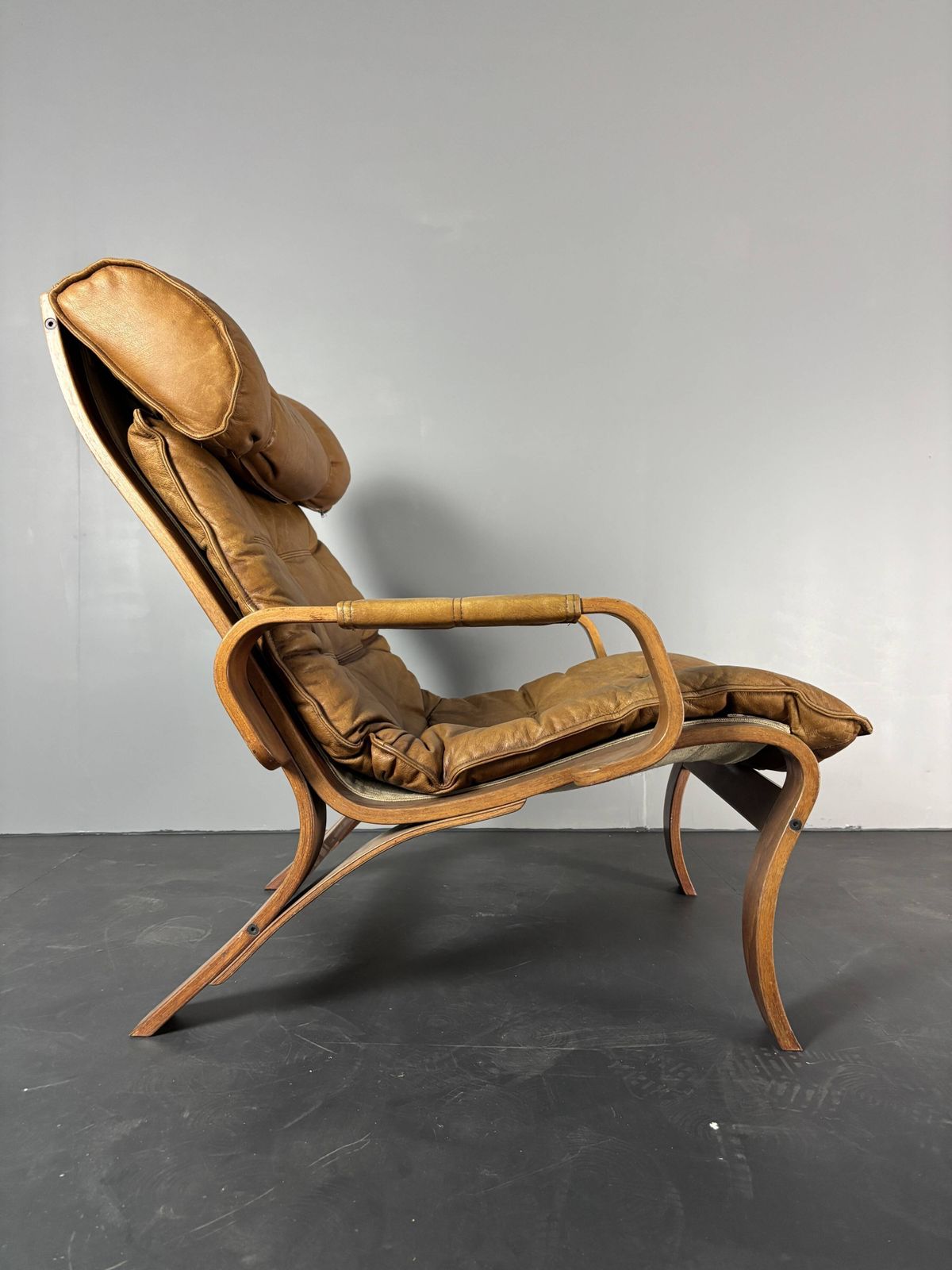 photo vintage Swedish Leather Bentwood Lounge Chair By Jan Bengstsson, 1970s