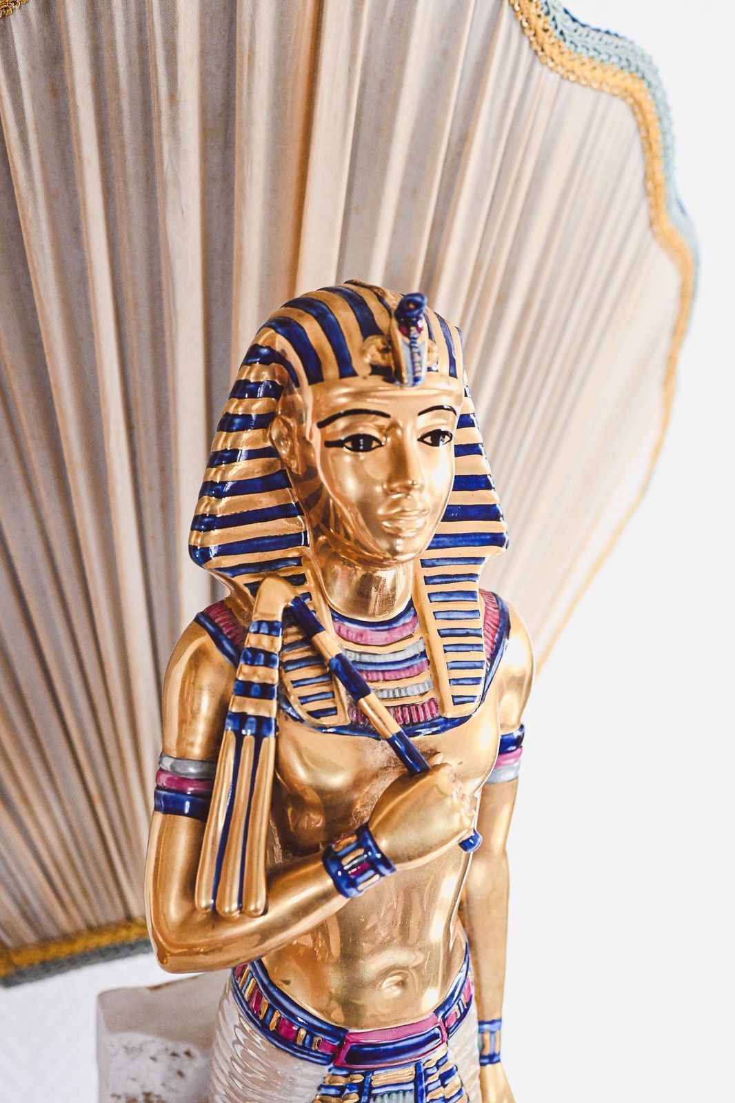 Vintage Edoardo Tasca Capodimonte Egyptian Pharaoh Table Lamp 58cm King Tut Porcelain Hollywood Regency Italy 1950s