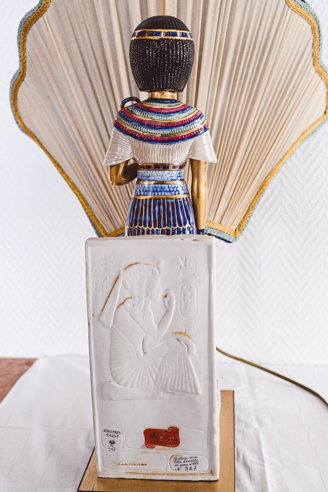 Vintage Edoardo Tasca Capodimonte Egyptian Pharaoh Table Lamp 58cm Hollywood Regency Porcelain Italy 1950s photo vinterior