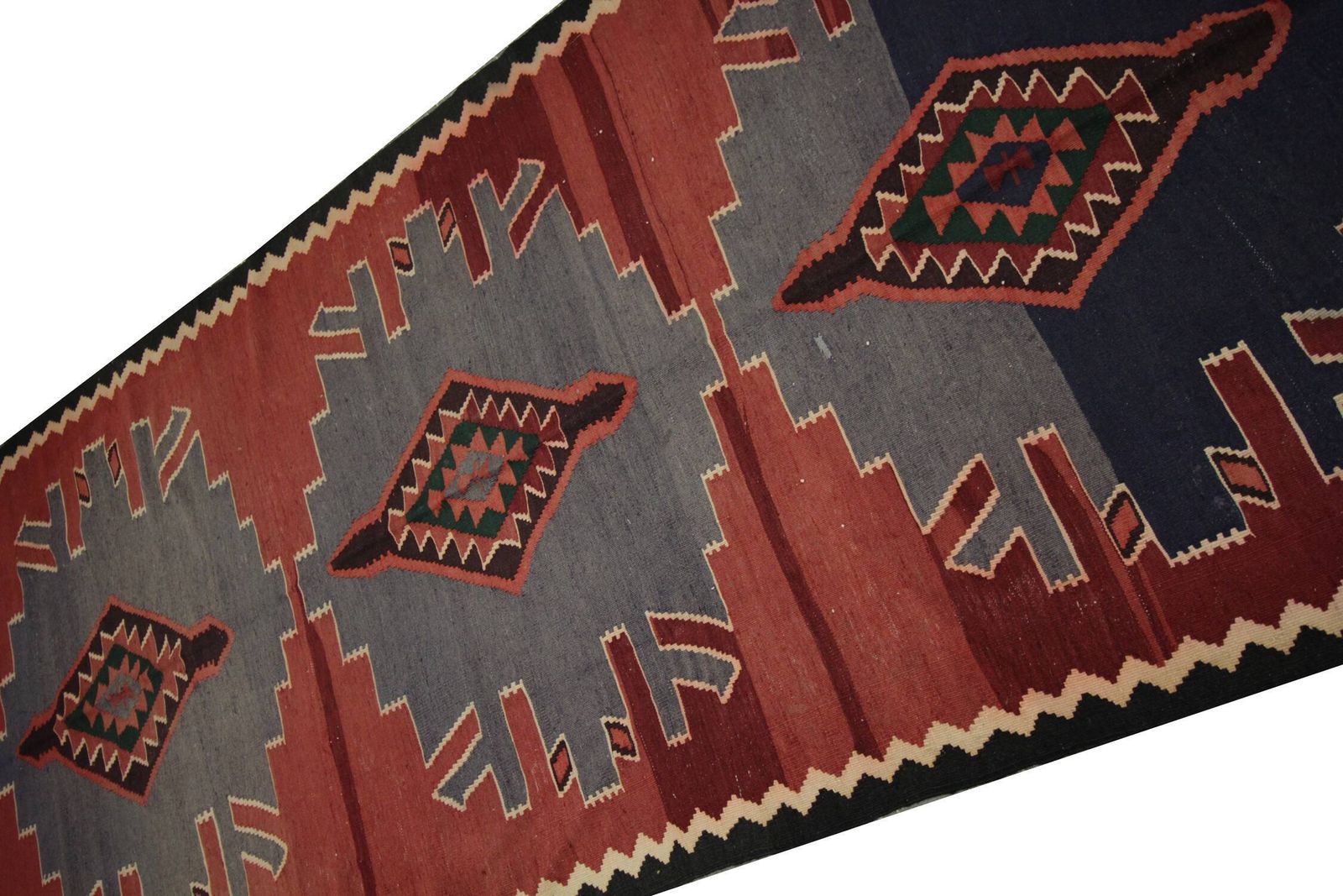 Kilim Rug In Grey And Burgundy Wool, 1970s photo Textiles