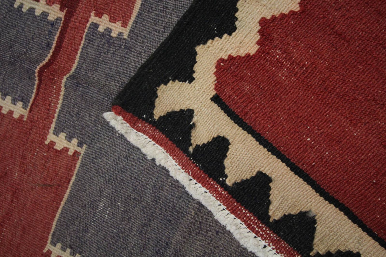 photo for sale Kilim Rug In Grey And Burgundy Wool, 1970s