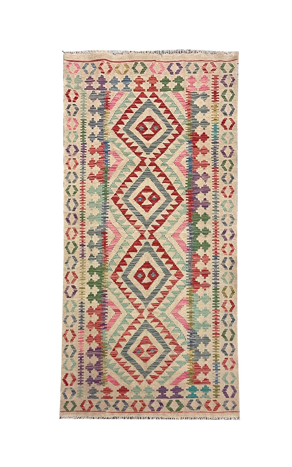 Beige And Pink Geometric Kilim Rug photo furniture