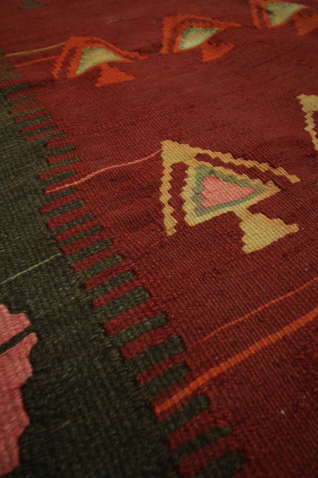 Vintage Kilim Rug, 1960s, In Burgundy And Pink Wool, 295 X 120 Cm photo 680.0