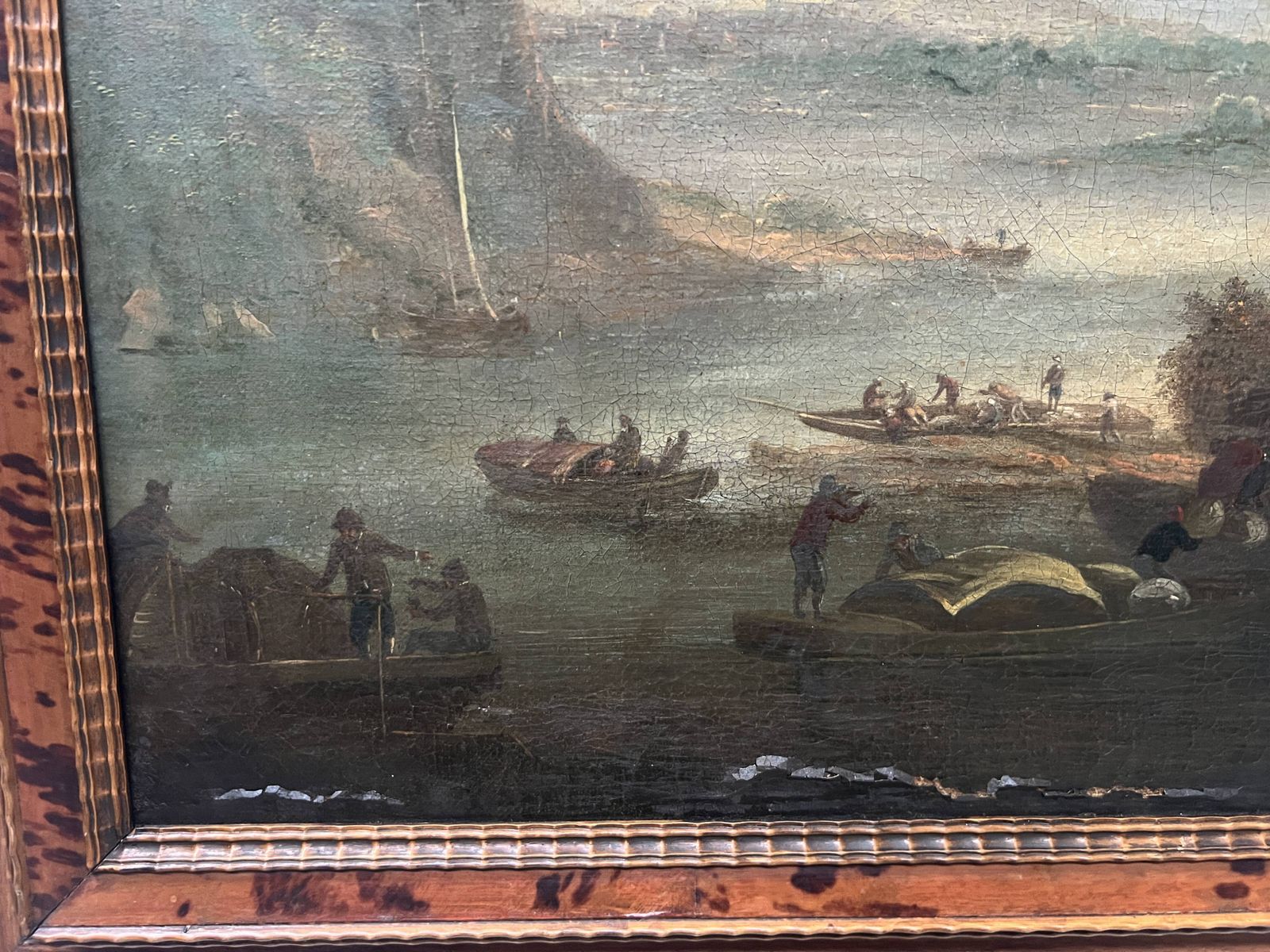 Oil On Canvas "Seascape And Mountains" 19th Century photo furniture