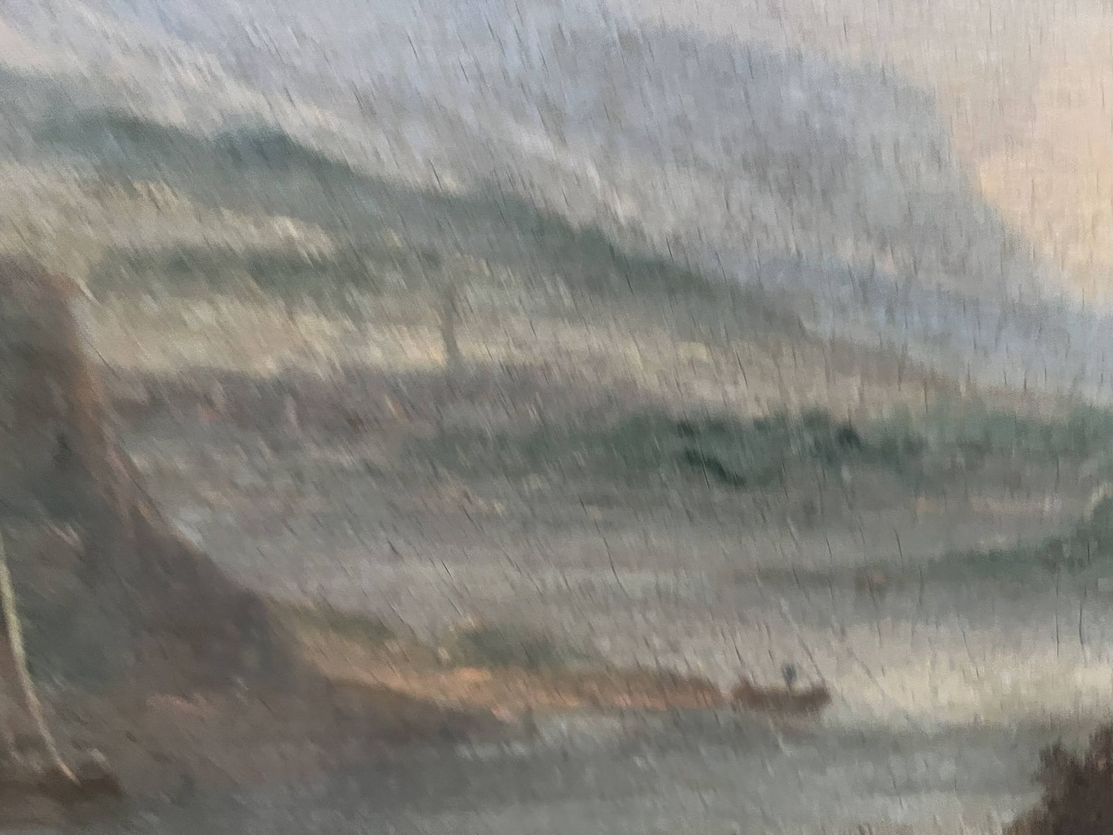 photo vinterior Oil On Canvas "Seascape And Mountains" 19th Century