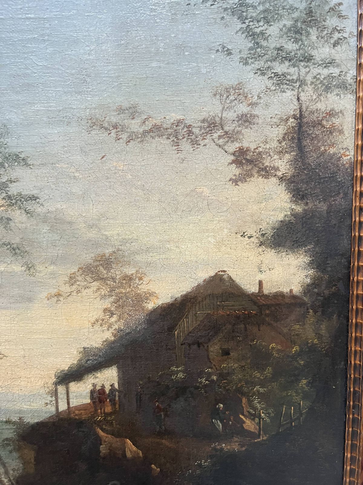 photo vintage Oil On Canvas "Seascape And Mountains" 19th Century