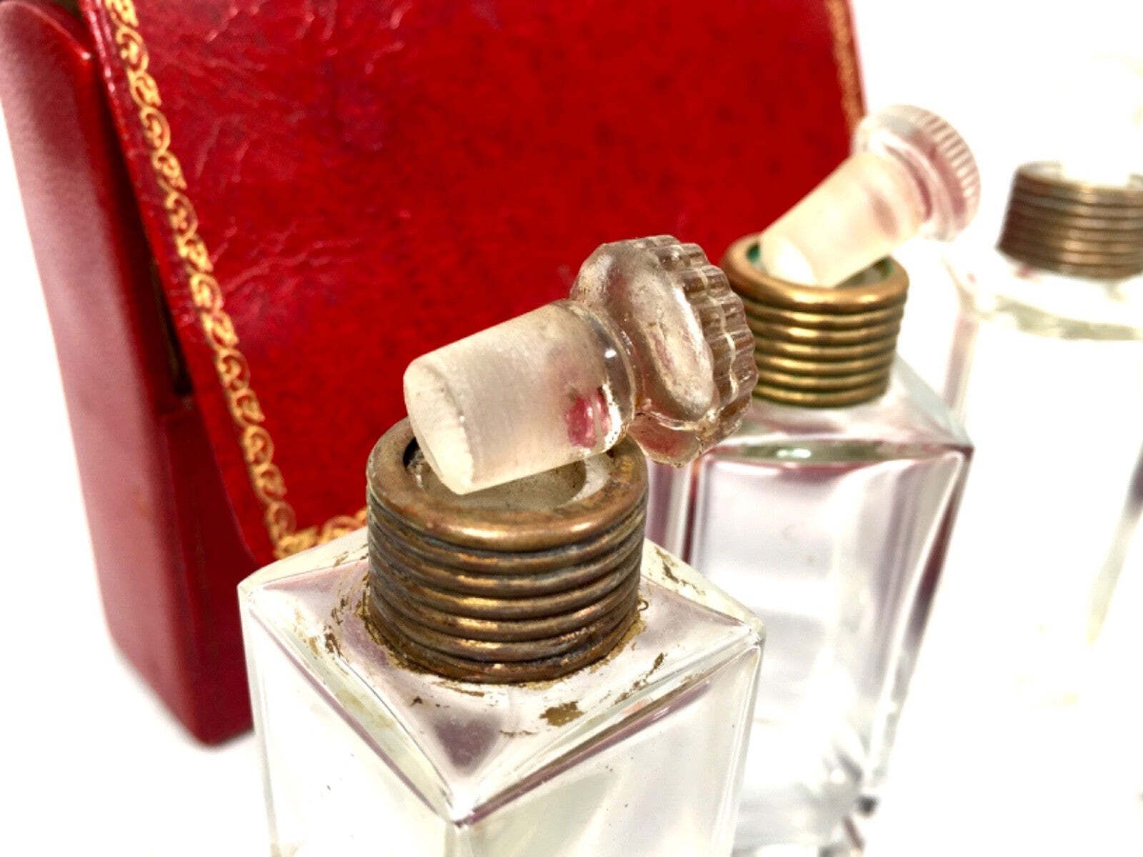 Antique Art Deco Glass Travel Fragrance Perfume Scent Bottle Set & Enamel Lids photo 199.0