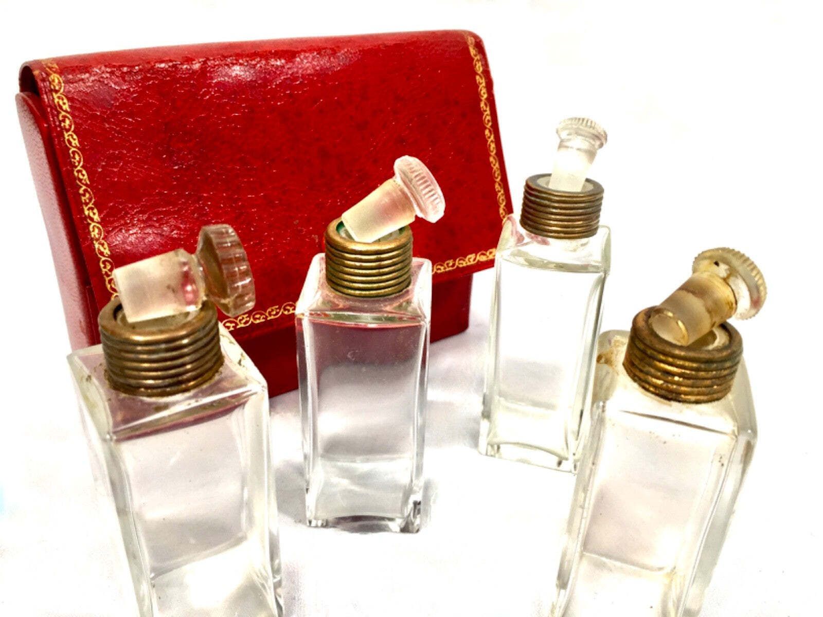 Antique Art Deco Glass Travel Fragrance Perfume Scent Bottle Set & Enamel Lids photo buy