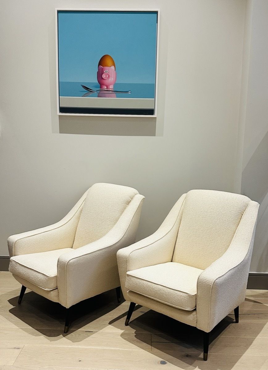 Pair Of 1950s French Cream Boucle & Brass Legs Lounge Armchairs photo Furniture