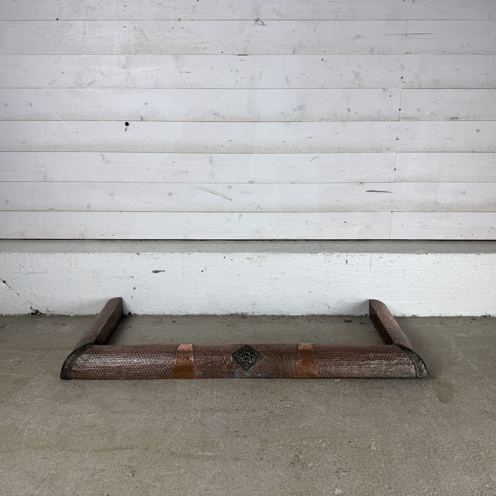 Simple Antique Copper Fireplace Fender photo for sale