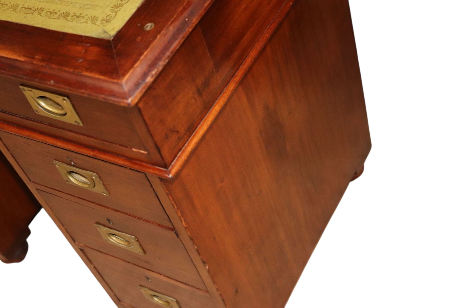 695.0 Vintage Mahogany Military Campaign Style Leather Top Pedestal Writing Desk photo