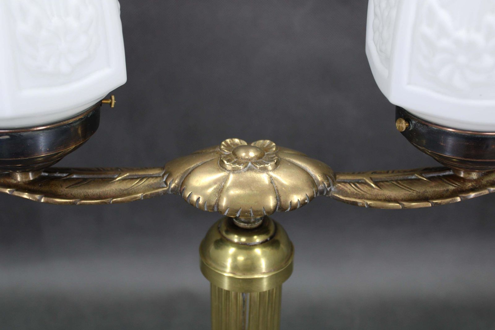 1930s Secession Brass And Glass Dual Desk Lamp, Czechoslovakia photo vintage