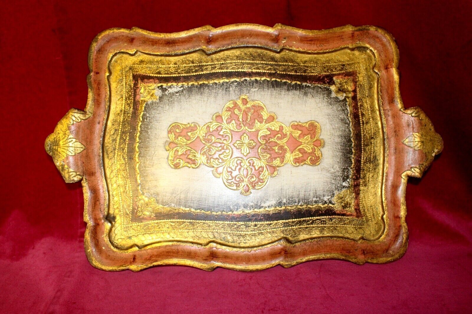 Vintage French Handcrafted Wooden Tray Hand Painted photo furniture