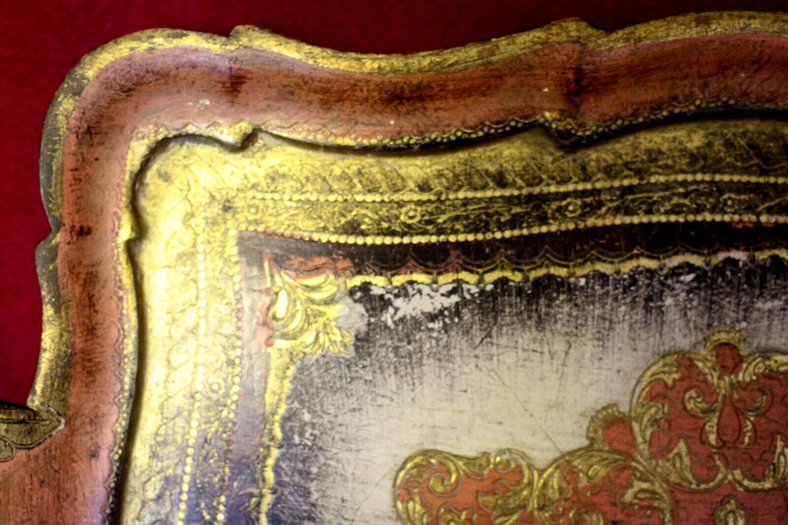 Vintage French Handcrafted Wooden Tray Hand Painted photo for sale
