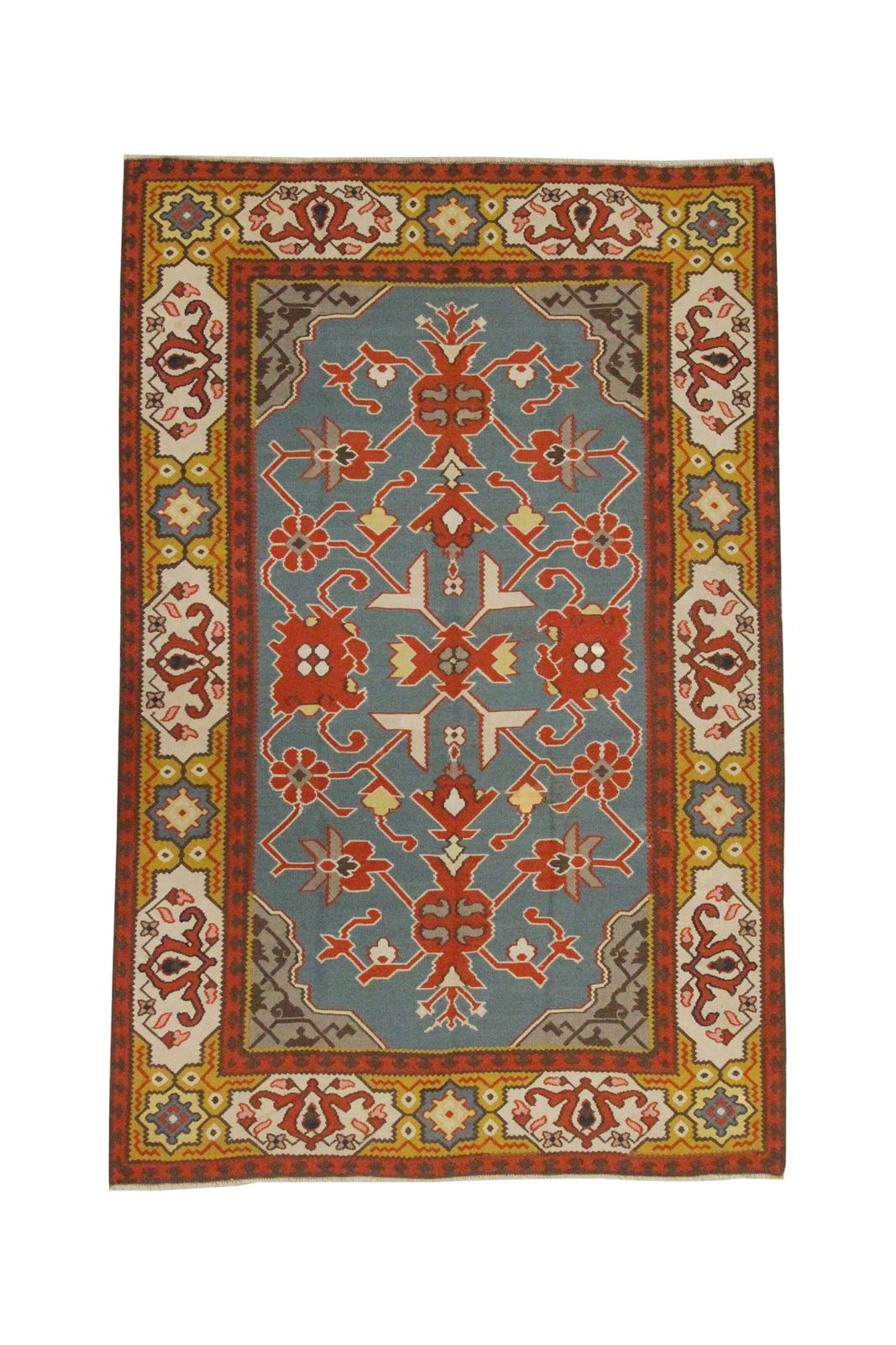 photo for sale Antique Anatolian Kilim Rug, Flat Woven Rug With Turquoise Floral Patterns, 133 X 200 Cm