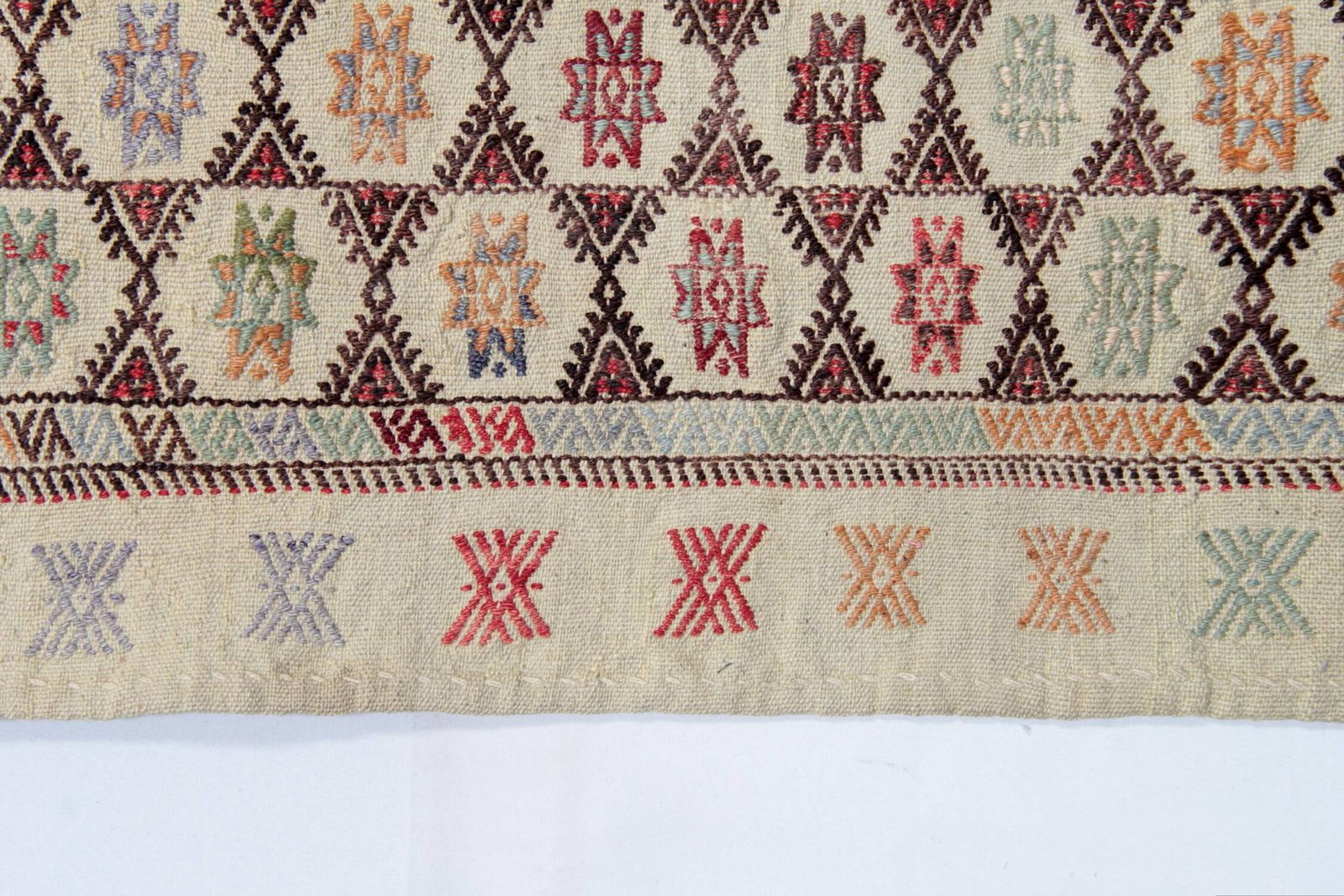 Antique Turkish Kilim Rug: Beige Wool, Zigzag Tribal Pattern, 141 X 235 Cm photo Textiles