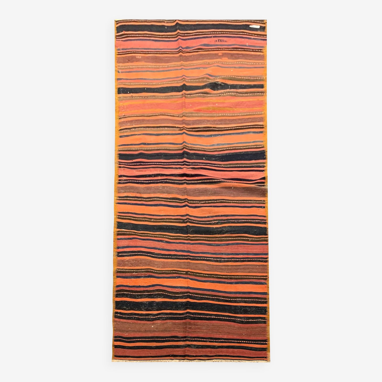 Anatolian Kilim Rug From The 1960s, Hand Woven Striped Wool Rug, 125 X 363 Cm