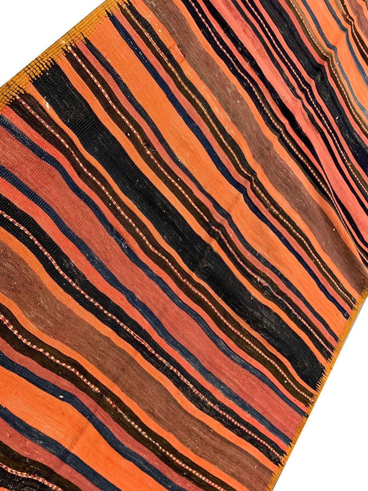 Anatolian Kilim Rug From The 1960s, Hand Woven Striped Wool Rug, 125 X 363 Cm photo for sale
