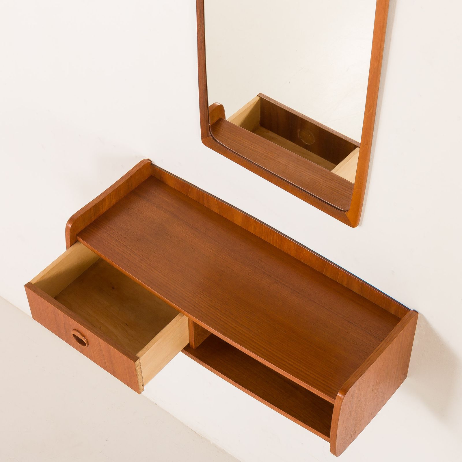 Scandinavian Mid Century Teak Mirror With A Console, 1960s photo vinterior