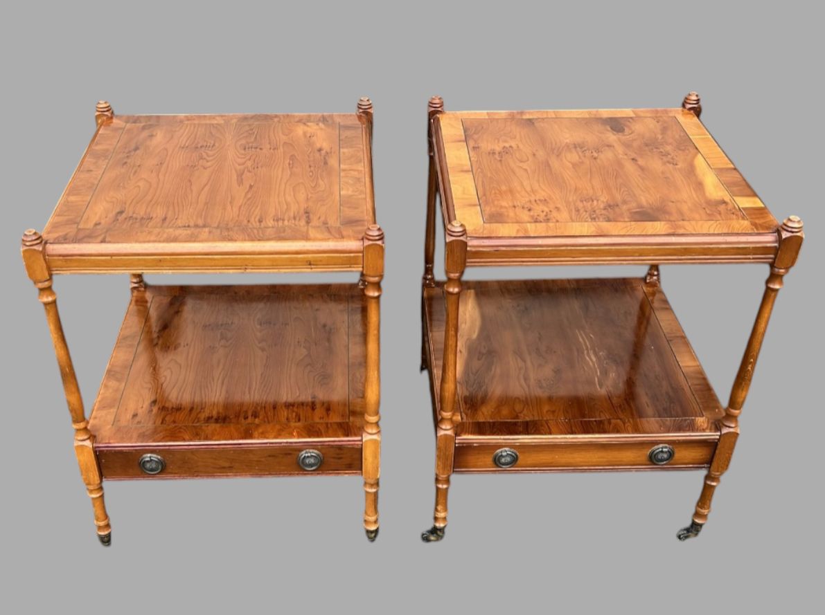 Pair Of Vintage Regency Revival Side Tables On Castors, C.1960s–1970s