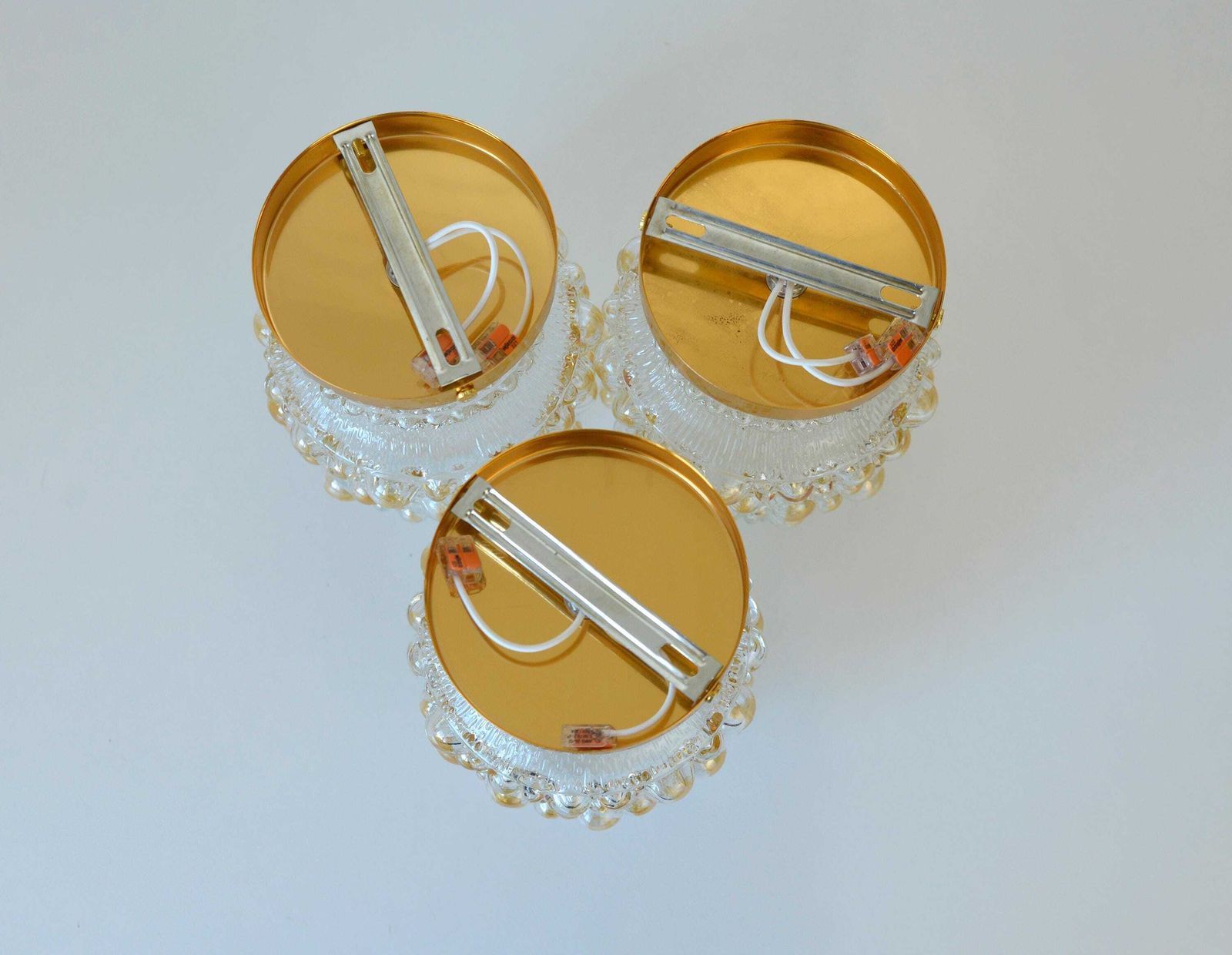 photo buy 1 Of 3 Hand Blown Bubble Glass Sconce Lamps / Redesign Vintage Flush Mount Light / Gold Ceiling Lighting