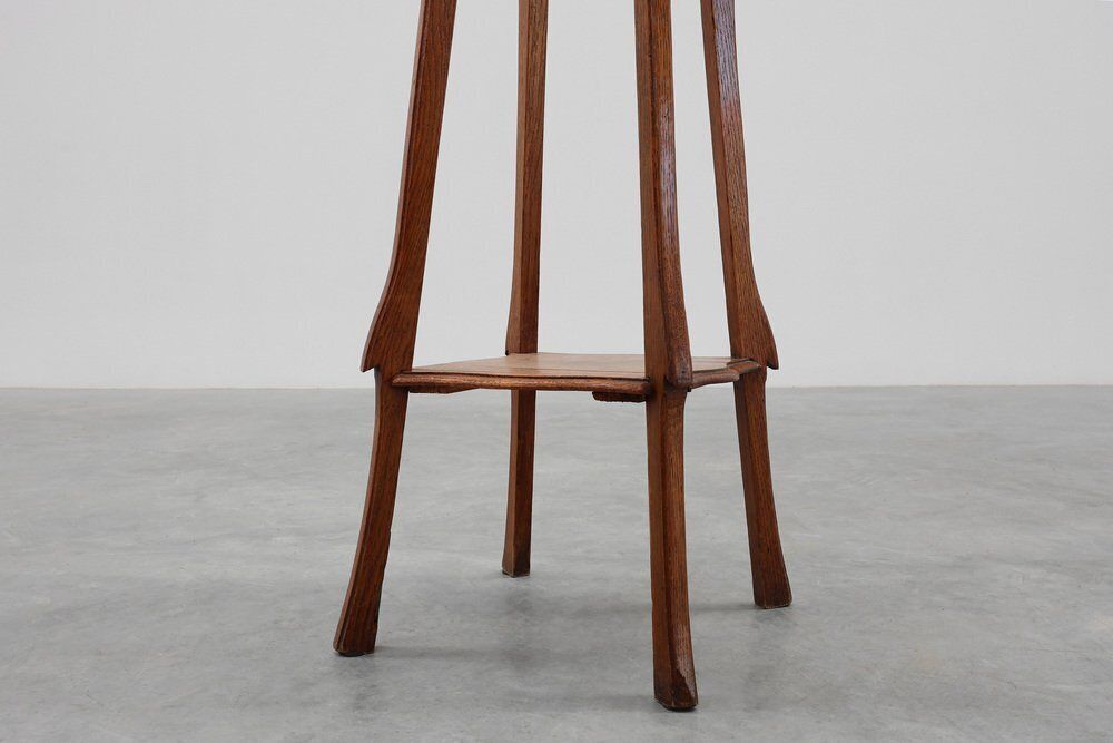 photo furniture Tall Art Deco Oak Pedestal With 2 Levels, France, 1910s