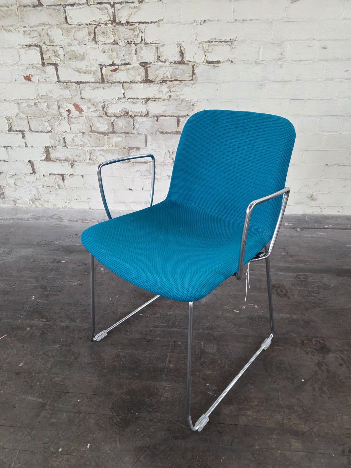 Verco Sola Chair With Blue Fabric Seat And Chrome Base photo for sale