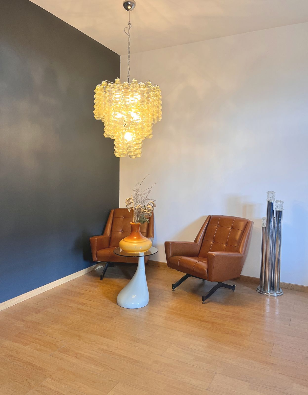 photo vinterior Three Tier Murano Glass Tube Chandelier   48 Clear Amber Glasses