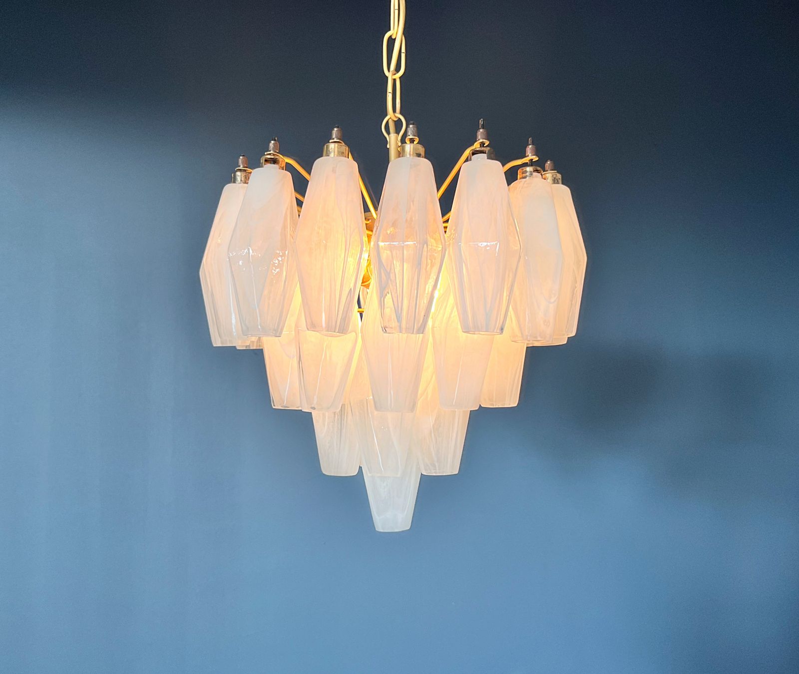 Elegant Murano Alabaster White Poliedri Chandelier   Carlo Scarpa Design photo vintage