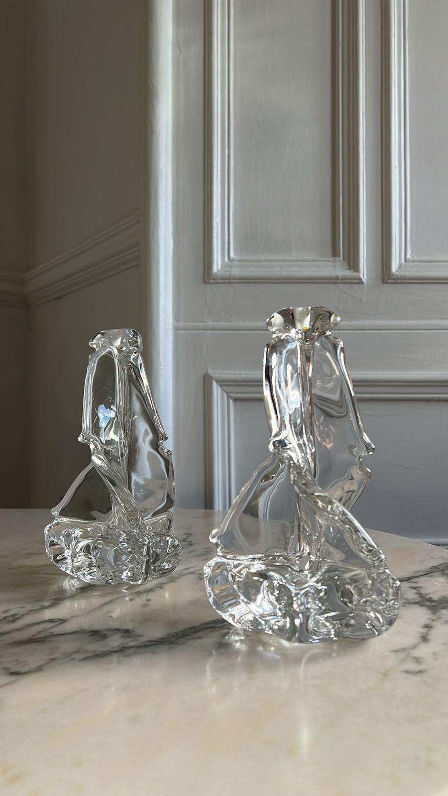 Charles Schneider, Mid Century Modernist Crystal Candle Holders, 1950s, Set Of 2 photo vinterior