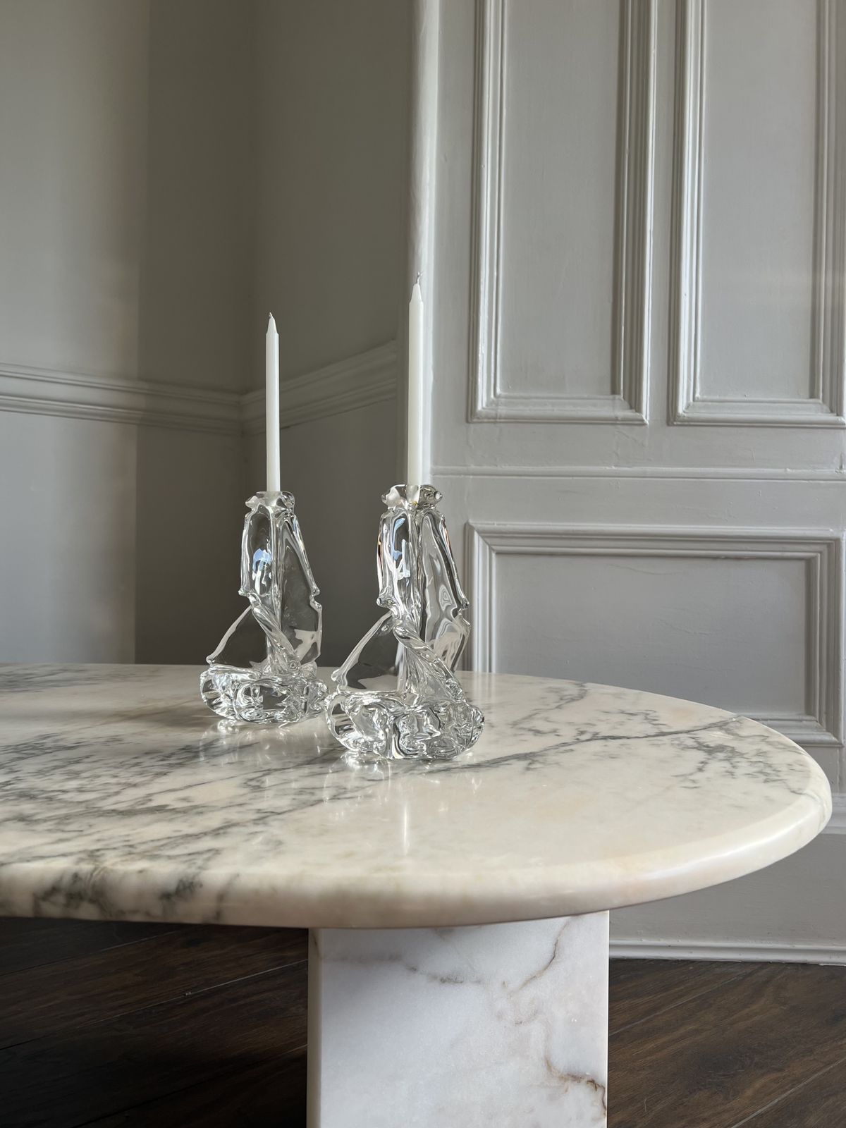 Charles Schneider, Mid Century Modernist Crystal Candle Holders, 1950s, Set Of 2 photo buy