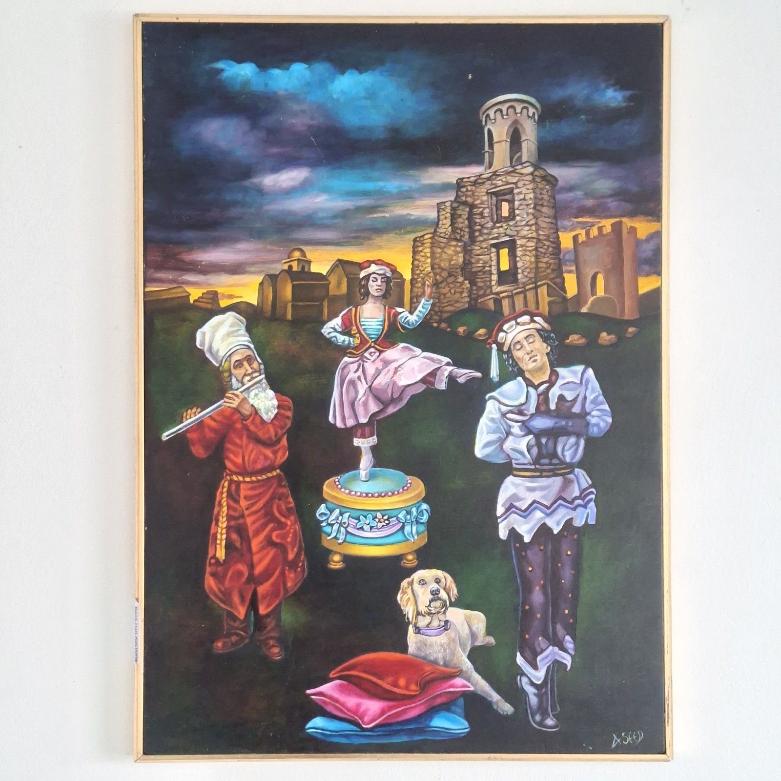 Original Oil On Board Painting Adrienne Seed The Piper Calls The Tune Surrealist