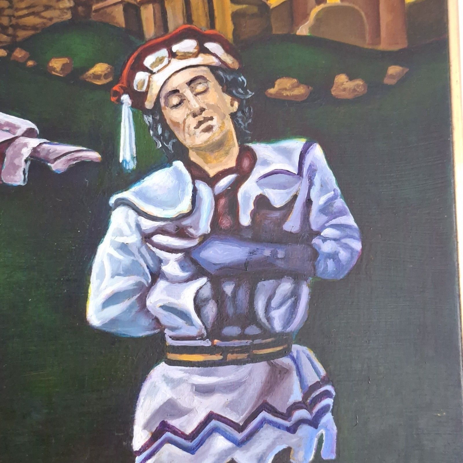 Original Oil On Board Painting Adrienne Seed The Piper Calls The Tune Surrealist photo for sale