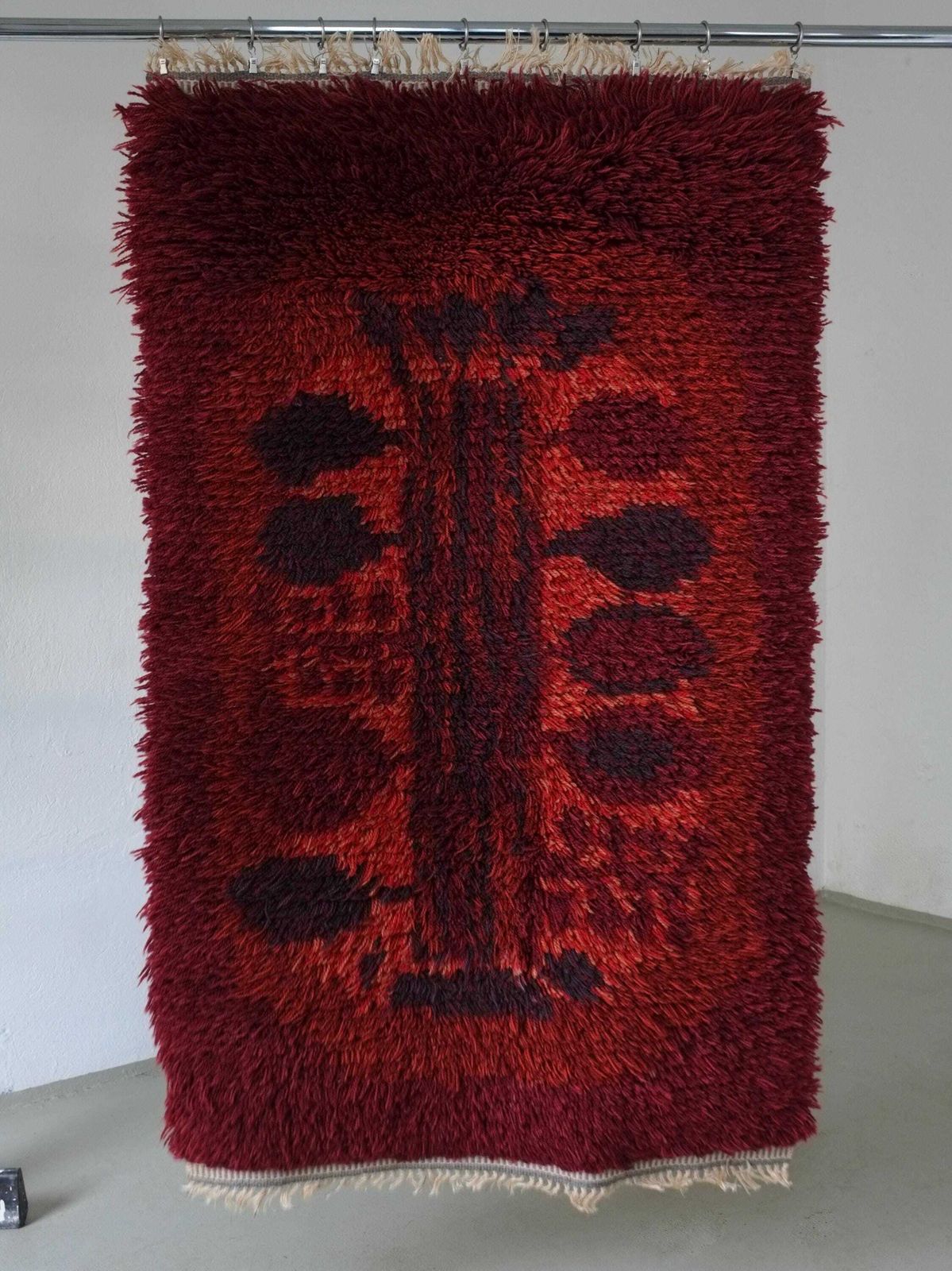 Vintage Swedish Red Wool Rya Rug | 1960s
