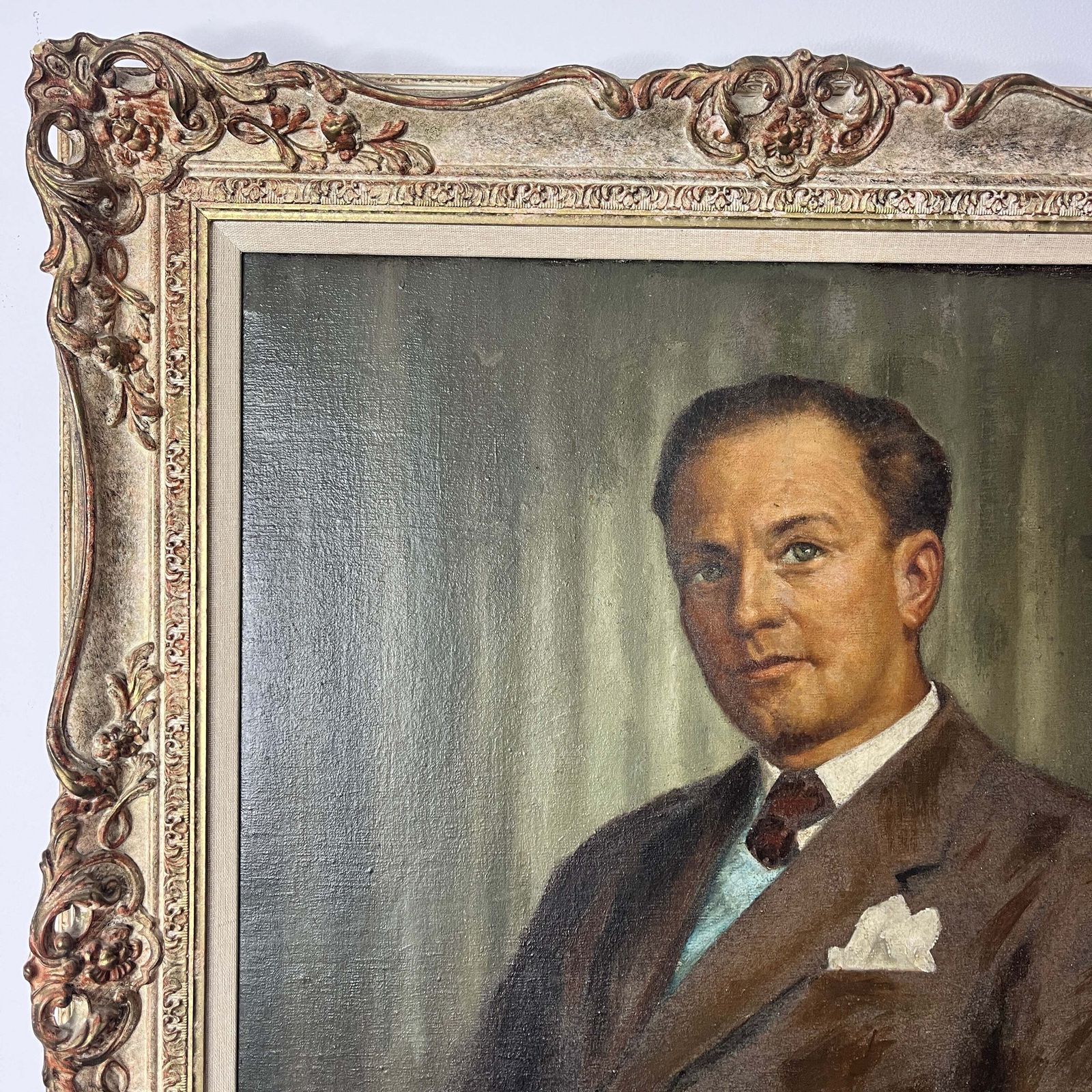 Framed Vintage Oil Of A Gentleman photo for sale