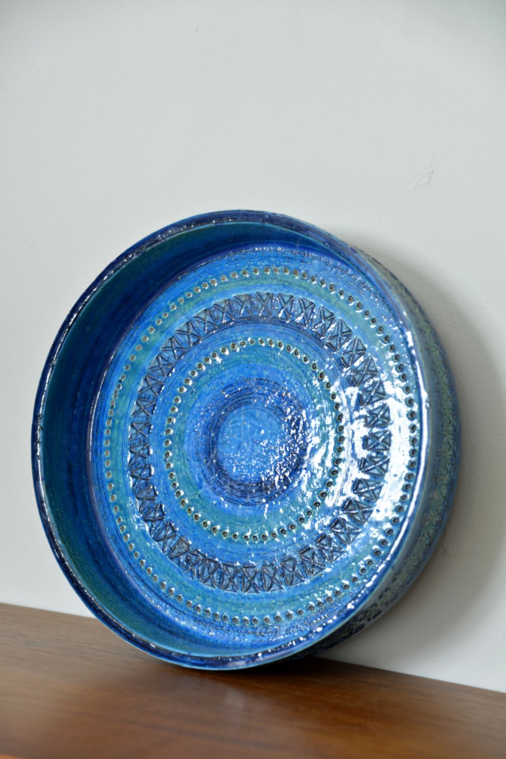 Large 1960s Midcentury Bitossi Aldo Londi Rimini Blu Pottery Ceramic Centrepiece Bowl Italy photo Home Decor