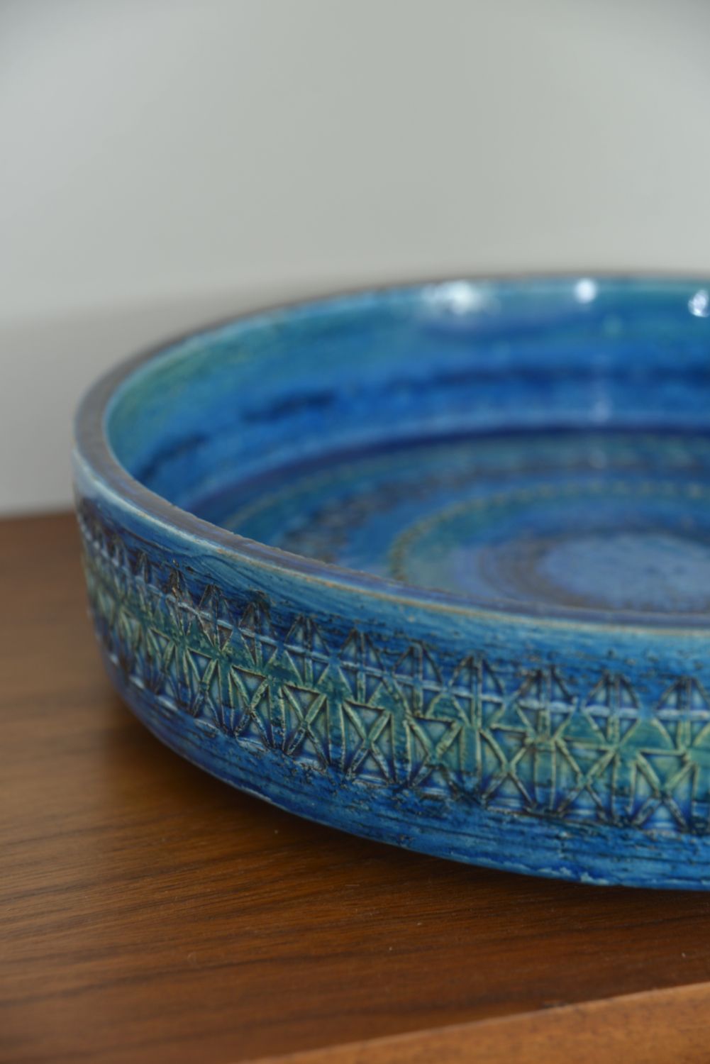 Large 1960s Midcentury Bitossi Aldo Londi Rimini Blu Pottery Ceramic Centrepiece Bowl Italy photo 695.0
