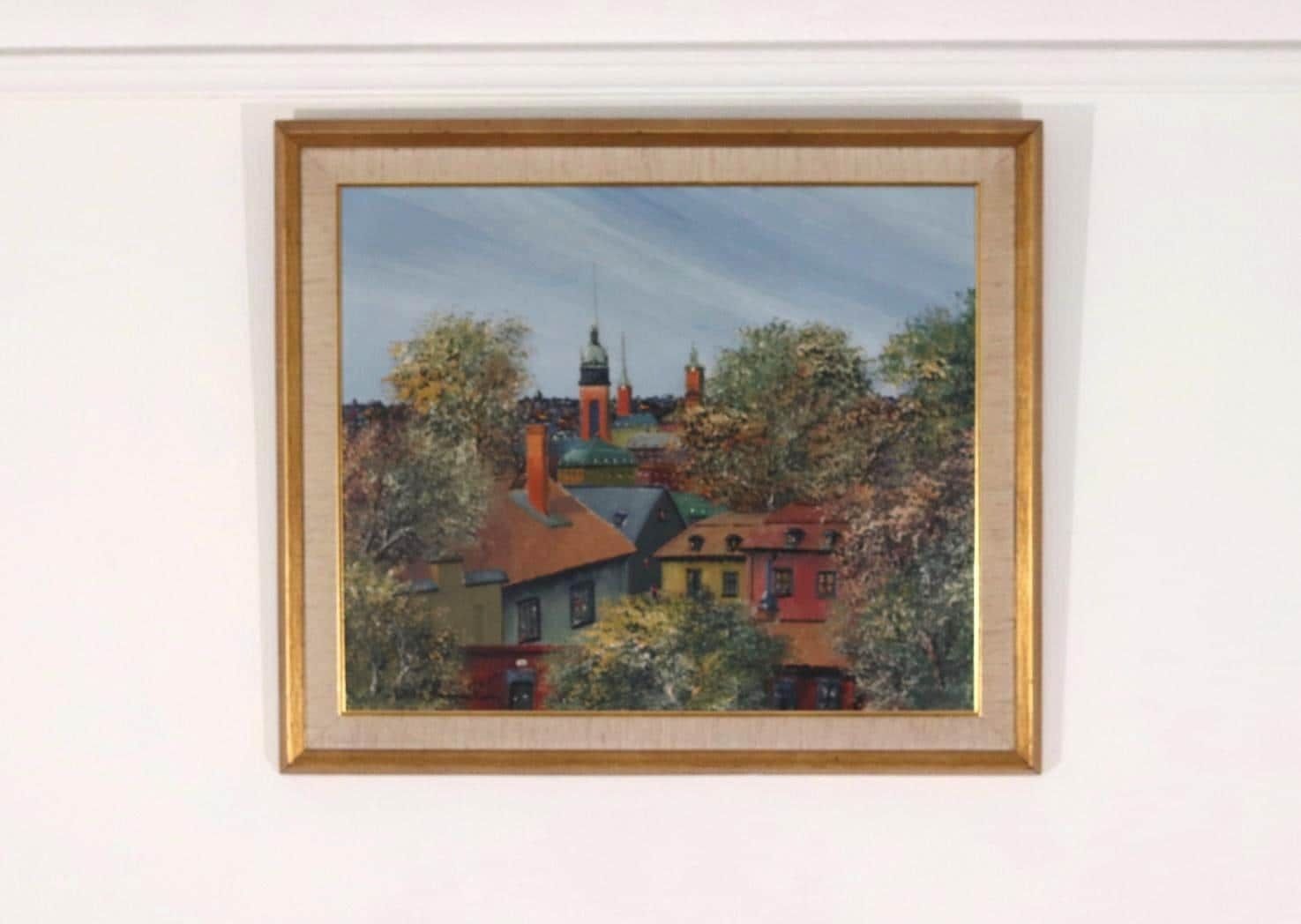 Original Mid Century Swedish Oil On Canvas – “Stockholm” By Eddie Hammerström – Vintage & Framed – 67 × 78 Cm (26.4" × 30.7")