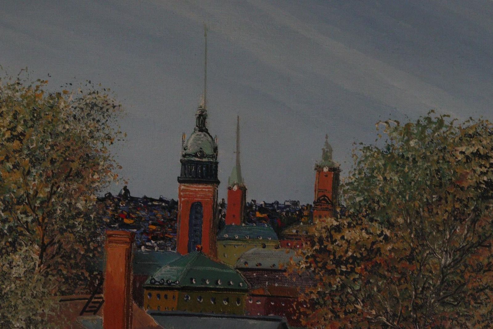 Art Original Mid Century Swedish Oil On Canvas – “Stockholm” By Eddie Hammerström – Vintage & Framed – 67 × 78 Cm (26.4" × 30.7") photo