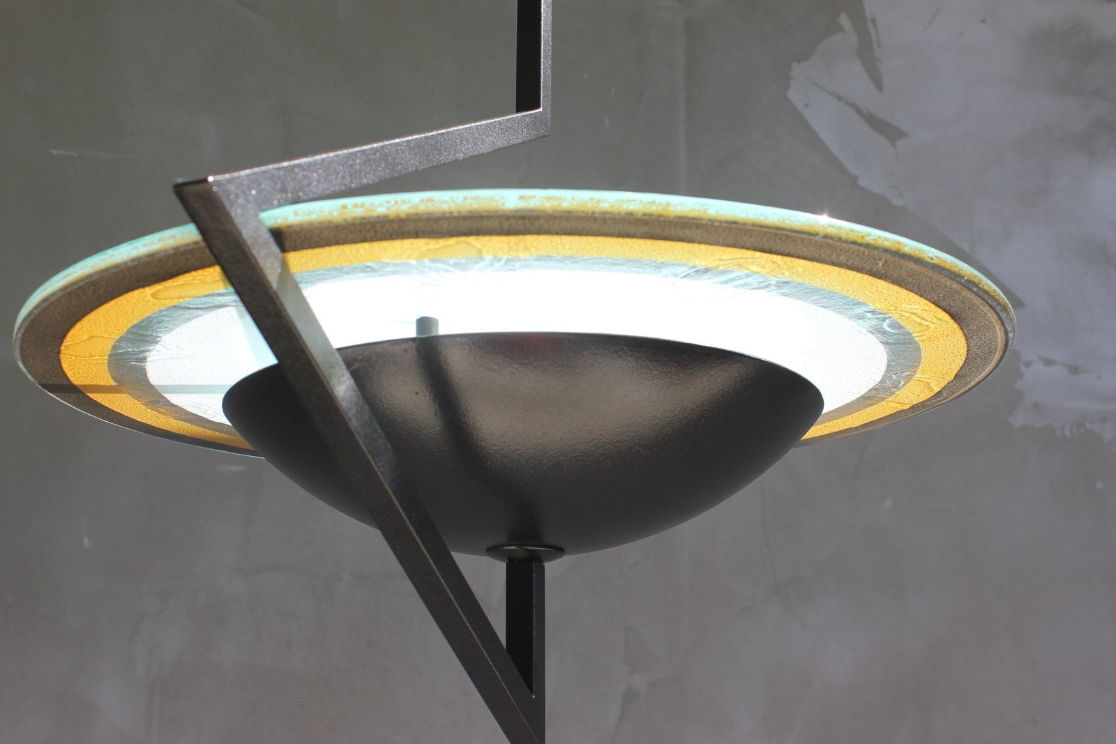 Modernist Pendant Light Metal Glass Shade 1980s Italian Ceiling Lamp Artistic Lighting