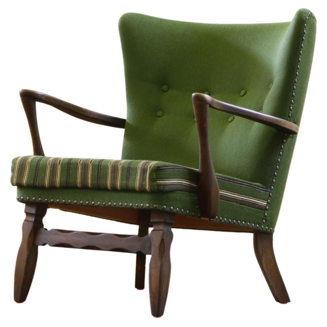 Vintage Mid Century Fauteuil, Ca. Jaren 1960, Donker Gebeitst Eiken – In De Stijl Van Viggo Boesen