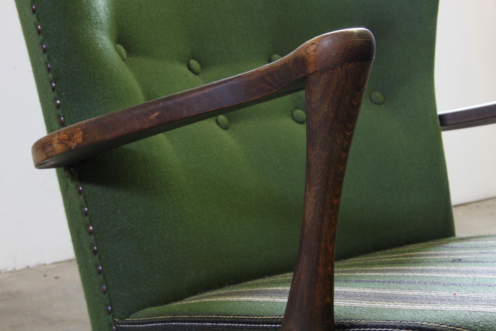 photo buy 1960s Vintage Mid Century Lounge Chair, Dark Stained Oak Style Of Viggo Boesen