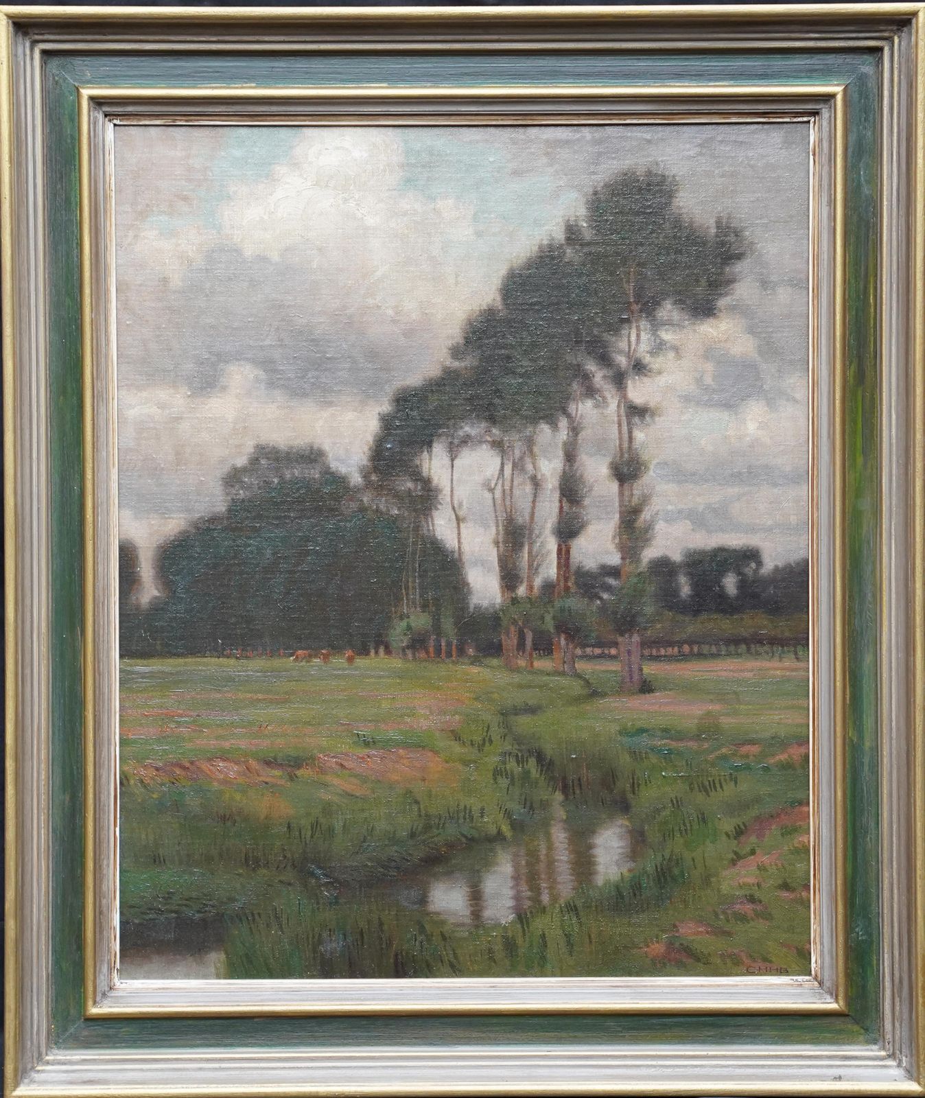 photo furniture Charles Burleighedwardian Riverbank Landscape   British Impressionist Art Oil Painting Sussexcirca 1910