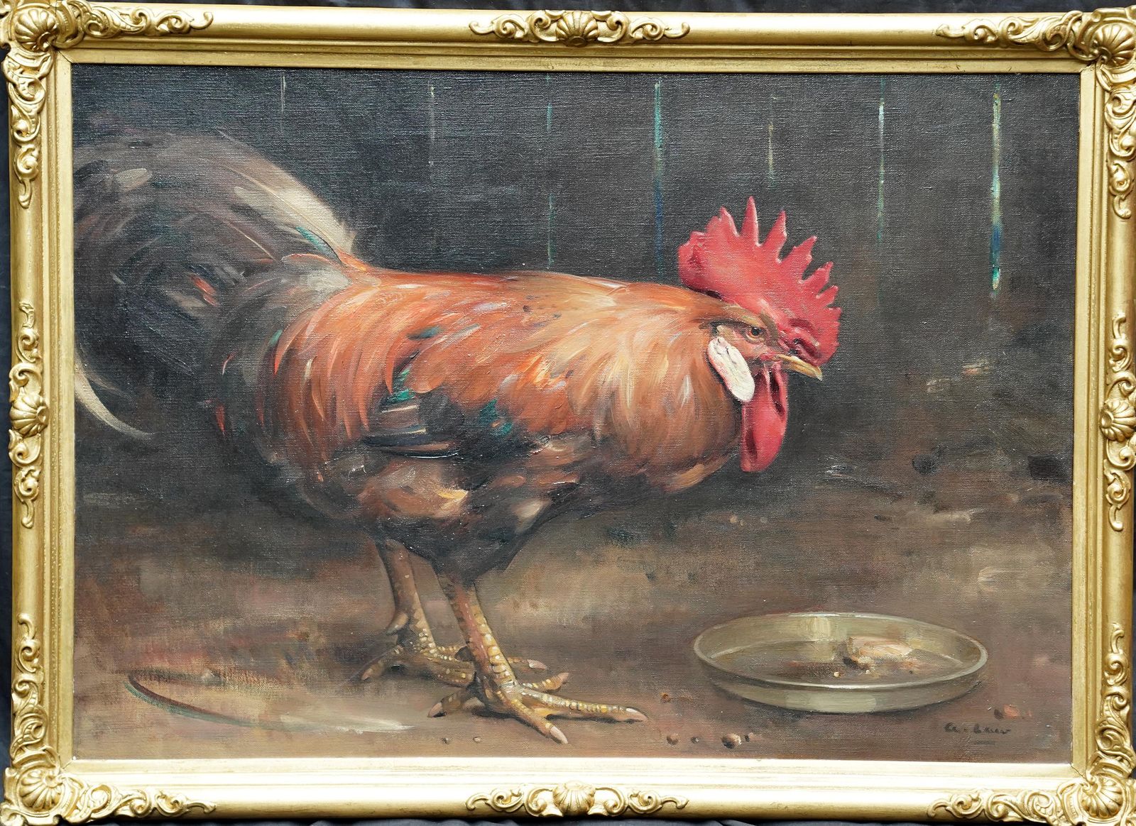 Andrew Lawportrait Of A Cockerel In A Barn   Scottish Twenties Animal Art Oil Paintingcirca 1920