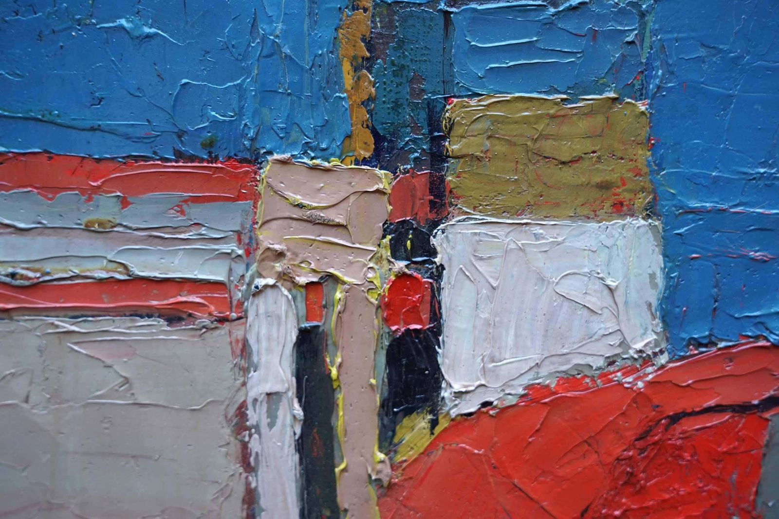 Peter L Fieldabstract Red On Blue Landscape   British Fifties Abstract Art Oil Paintingcirca 1955 photo Art