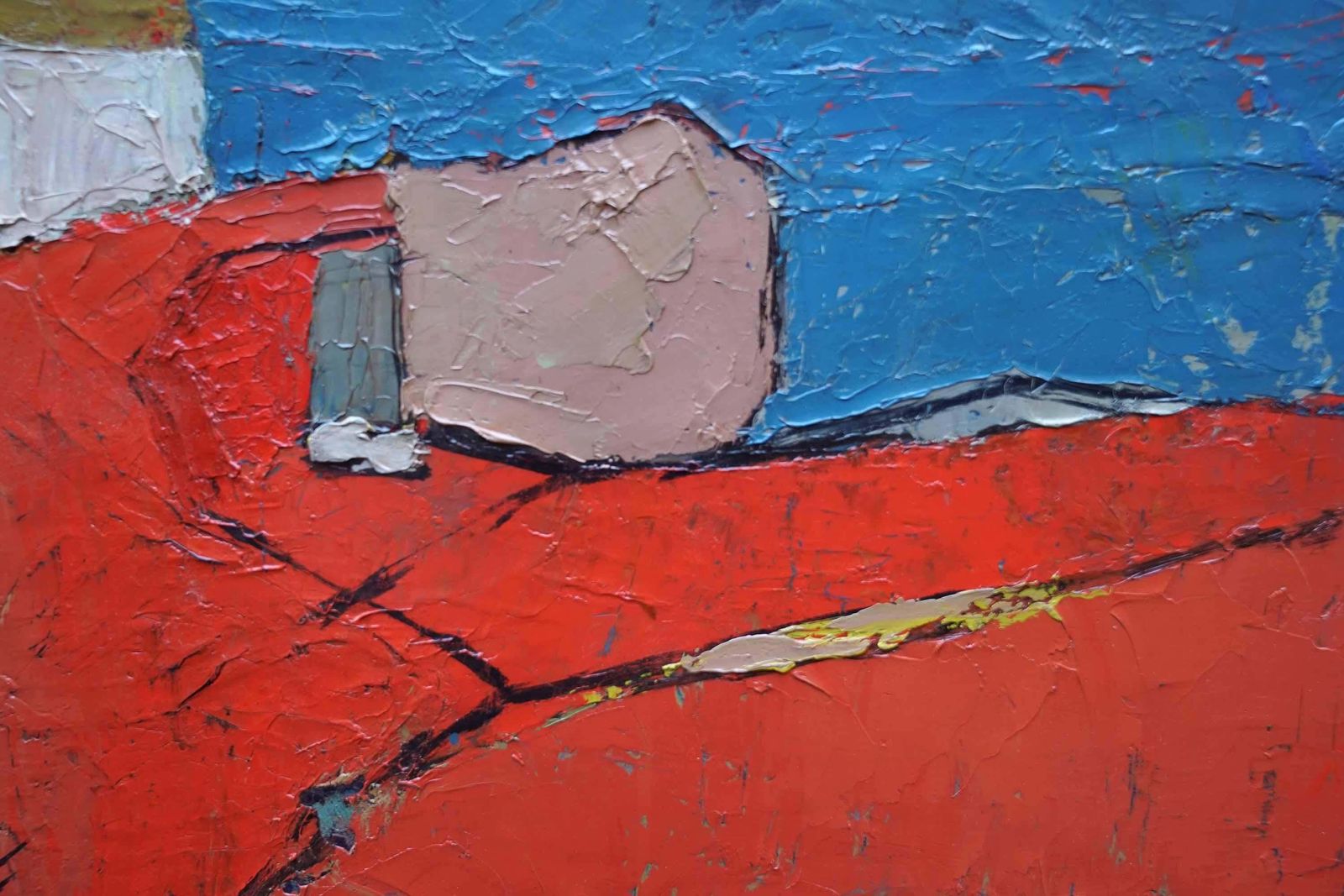 Peter L Fieldabstract Red On Blue Landscape   British Fifties Abstract Art Oil Paintingcirca 1955 photo vintage
