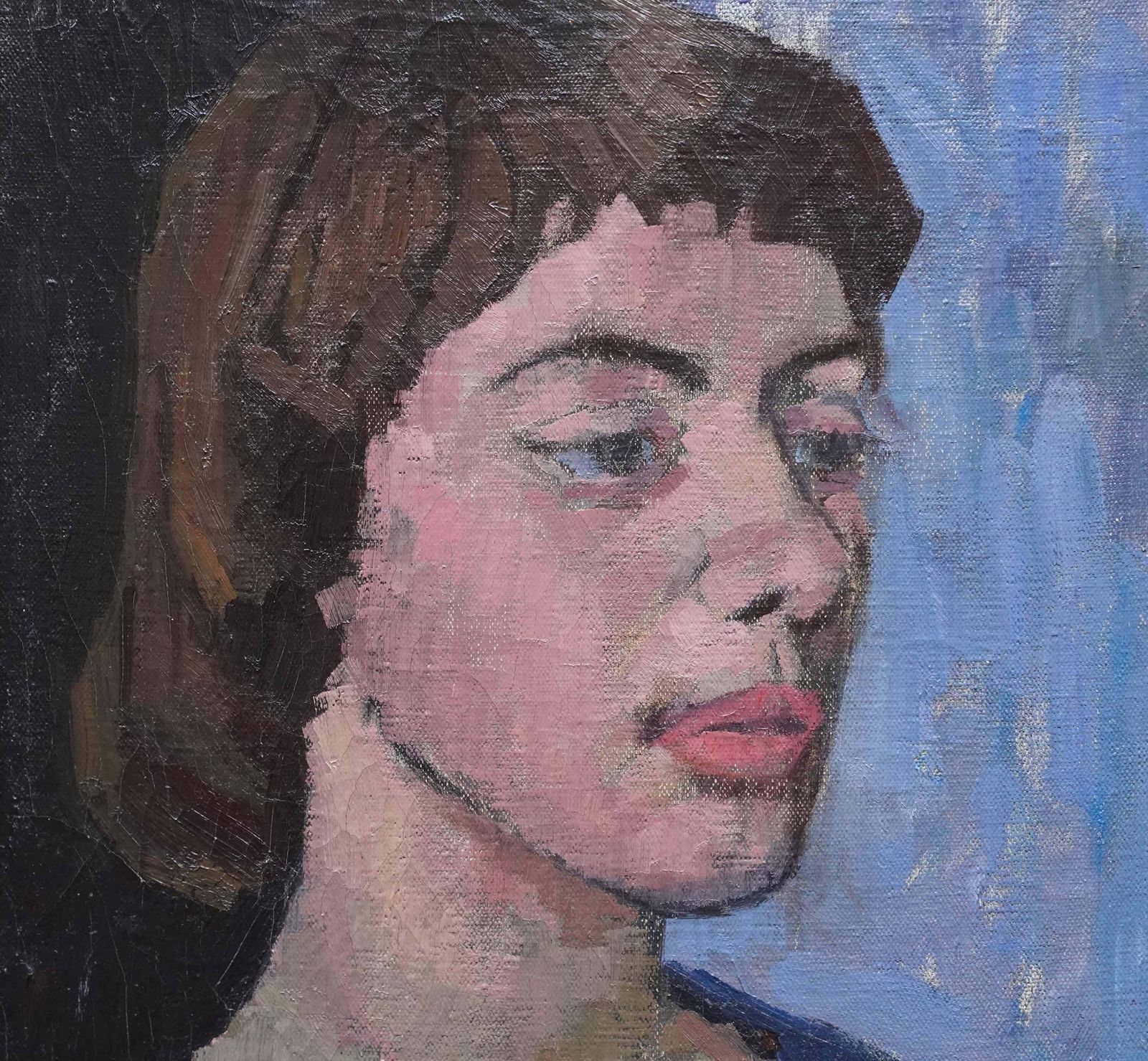 Peter L Fieldportrait Of Girl In Blue Dress   British Post Impressionist 50s Art Oil Paintingcirca 1955 photo for sale