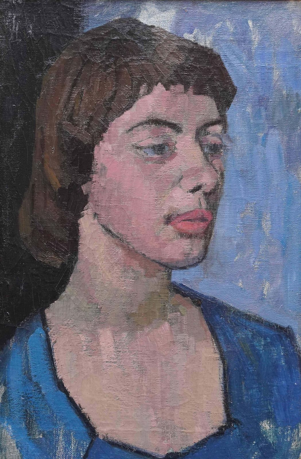 photo furniture Peter L Fieldportrait Of Girl In Blue Dress   British Post Impressionist 50s Art Oil Paintingcirca 1955